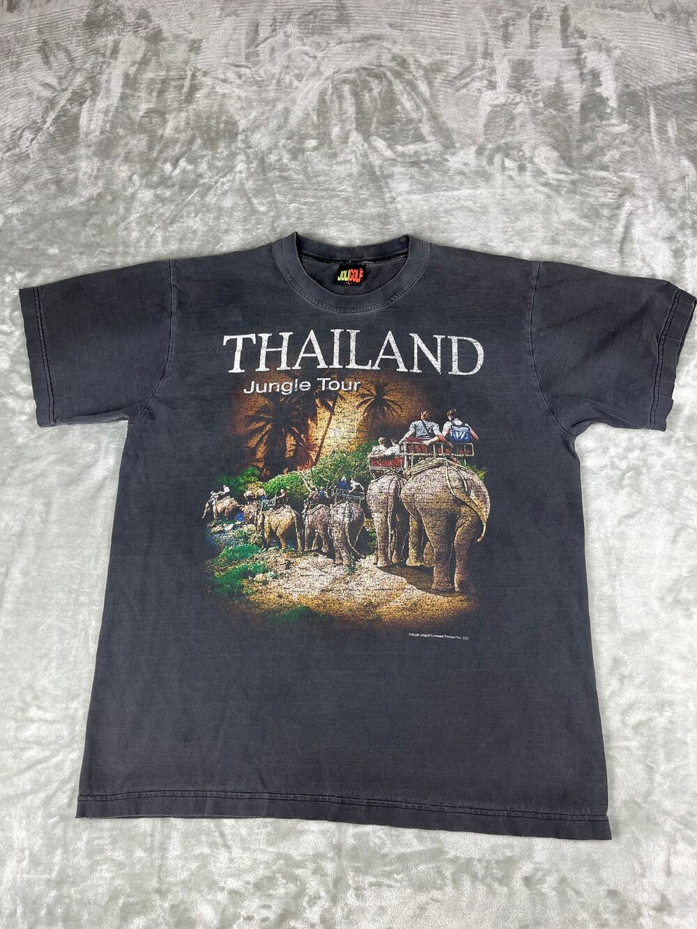 Vintage Thailand "Jungle Tour" Elephant Graphic Tee – Black, Large